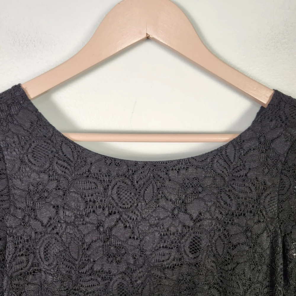 NWOT Banana Republic Black Lace Sheath Dress 3/4 Sleeve Scallop Hem Size 0 #0603